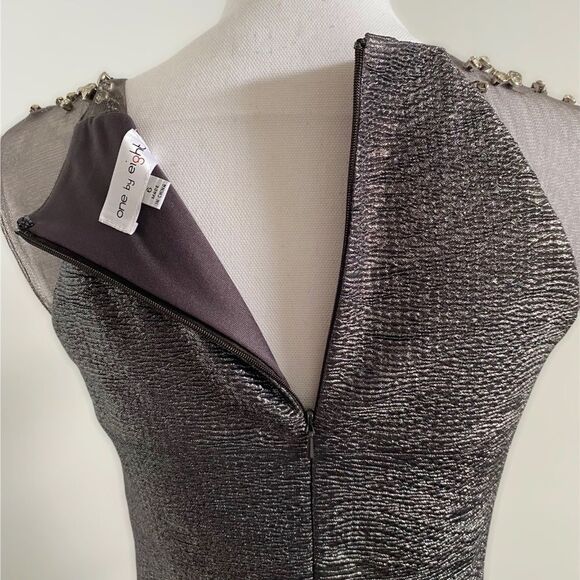 Metallic Embellished Rhinestone Sheath Dress Gunmetal Gray US Size 6 - Picture 7 of 9